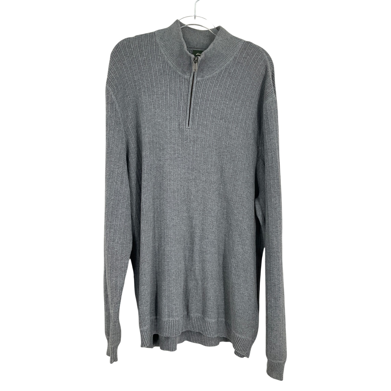 Eddie Bauer Sweater Mens Xxl Gray Cotton Ribbed Quarter Zip Mock Neck Classic